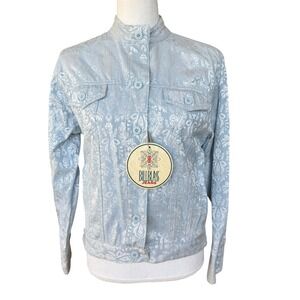 Bill Blass Jeans Women Blue Damask Jacquard Denim Jacket NWT Small